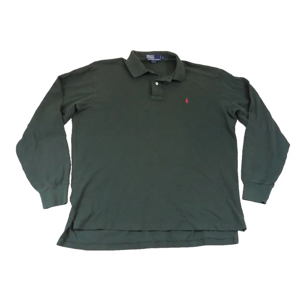 Polo Ralph Lauren Shirt Mens XL Green Long Sleeve Pique Cotton Classic Pony Logo